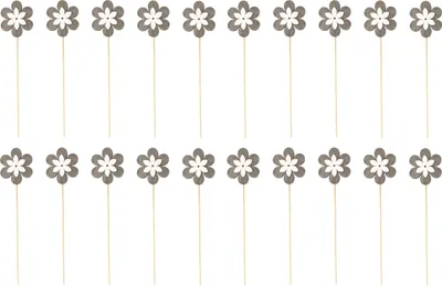 Produktbild von Blumen-Stecker Blume grau weiß mit Holzstab 20 Stück