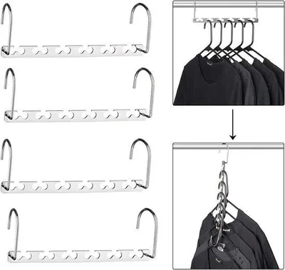 Produktbild von Famanu Kleiderbügel Raumspartende Metallbügel, Set von 4, multifunktionale Hänger für effiziente Schrankorganisation