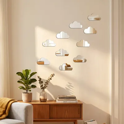 Productafbeelding van Verpakking met 10 driDimensionale, zilvermetallic plakwolken – stickers met spiegelend effect
