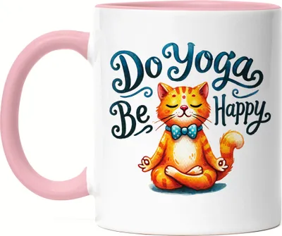 Produktbild von Do Yoga Be Happy Tasse Rosa Geschenkidee für Yoga-Fans und Katzenliebhaber Entspannung und Achtsamkeit