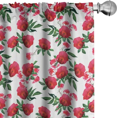 Immagine prodotto di ABAKUHAUS Tende floreali, tende, motivo ripetitivo acquerellato con rose selvatiche su sfondo semplice, 2 pezzi 75 x 245 cm, corallo scuro verde giada