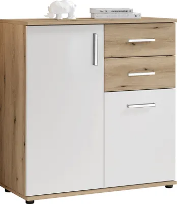 Obrázek produktu pro Kommode >BC 1040< 2 Türen, 2 Schubladen, eiche rustica Imitace / weiß - 80x84x35cm (BxHxT)