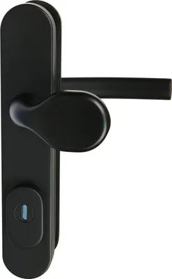 A black door handle set with a keyhole.