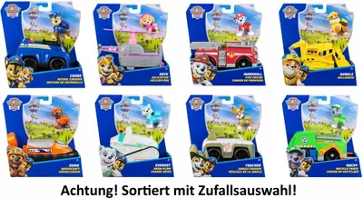 Produktbild von PAW Patrol Basis Fahrzeug mit Welpenfigur (Sustainable Basic Vehicle) - sortiert -Zufallsauswahl des Charakters - Dopplungen möglich, Polizeiwagen, 3 Jahr(e), Kunststoff, Schwarz, Blau