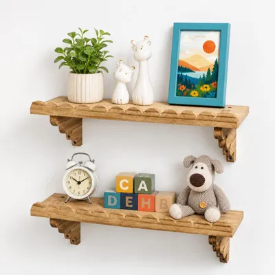 Wandregal-Set aus Massivholz, 40 cm, 2er-Set, rustikales Design