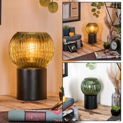 Produktbild von Cesaro Tischlampe aus Metall/Riffelglas in Schwarz/Grün