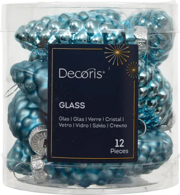 Christbaumschmuck Zapfen 6cm Glas 12 Stück - Folkloreblau