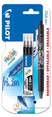 Produktbild von Pilot - Gelroller Frixion Ball Clicker, 4er Blister (1 Gelroller + 3 Minen), schwarz