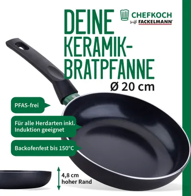 Produktbild von Chefkoch trifft Fackelmann: Hochwertige Keramik-Pfanne ø 20 cm mit recyceltem Bielefeld Griff  für alle Herdarten inkl. Induktion geeignet