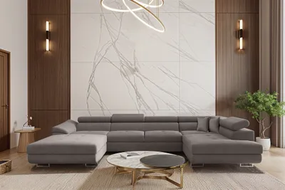 Produktbild von Wohnlandschaft Schlafsofa Sofa CARMELO in Stoff Nova Grau Ottomane Links