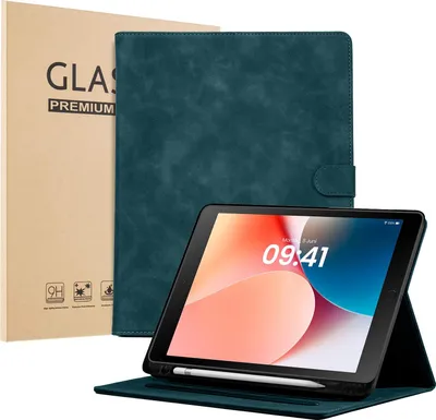 Produktbild von LBH Tablet Schutzhülle + 2x 9H Display Glas für Apple iPad 7. 8. 9. Gen 10.2 Zoll Cover Case Schutz Tablet Farbe: Petrol
