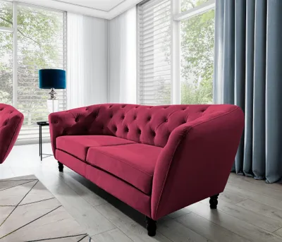 Produktbild von Sofa Designersofa CHARLOTTE 3-Sitzer in Stoff Matt Velvet Bordeaux