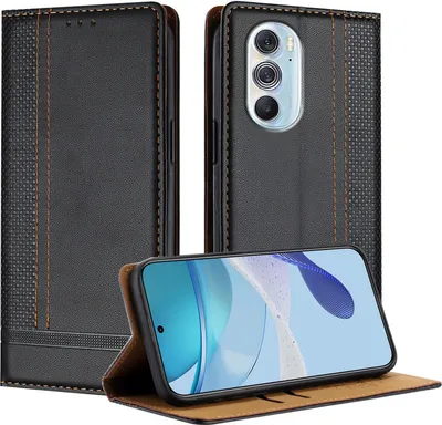 Produktbild von Handyhülle für Motorola Edge 30 Pro Leder Flip Klappbare Schutzhülle mit Standfunktion Schwarz