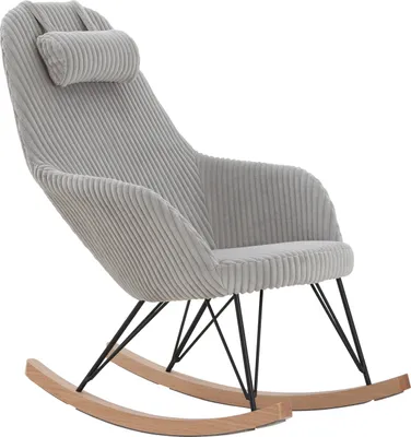 Produktbild von SalesFever Schaukelstuhl mit Kopfkissen | Bezug Texturstoff | Kufen Esche Massivholz | Gestell Metall | B 66 x T 102 x H 109 cm | grau-schwarz-natur