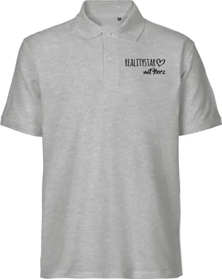 Produktbild von Huuraa Herren Polo Shirt Ralitystar mit Herz XXL Sport Grey Bio Baumwolle Fairtrade Poloshirt Geschenkidee