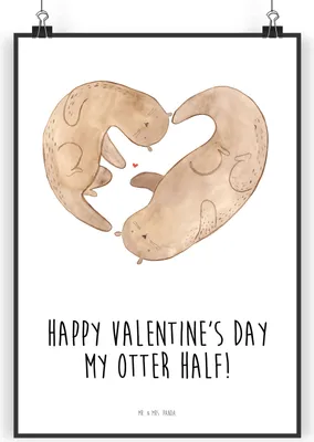 Produktbild von Mr. & Mrs. Panda Bild Otter Valentine DIN A3 - Weiß - Geschenk, Kunstdruck, drucke, Hochzeitstag, Jahrestag, für Freundin, Wandbild, Mitbringsel, Plakat, Valentinstag