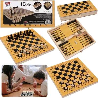 Produktbild von Schach HOLZ 3in1 Schach, Dame, Triktrak 24x24 Brettspiel SCHACHBRETT