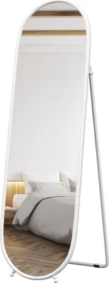 Produktbild von Ganzkörperspiegel, ovale Form, freistehend, Metallrahmen, 40x160cm, Farbe: Weiß
