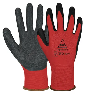 Produktbild von HASE SAFETY GLOVES Latex-Arbeitshandschuhe Superflex, EN 388, EN 420, Größe 10, rot/schwarz