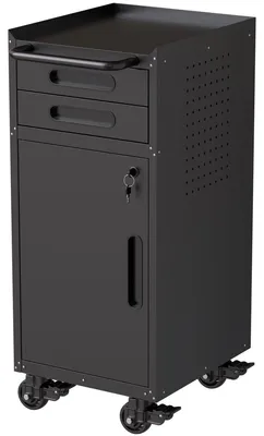 Immagine prodotto di Armadio portatile in metallo per utensili, con porta chiudibile a chiave, 2 cassetti e una maniglia grande, dimensioni 37,5 x 42 x 87,3 cm, colore nero