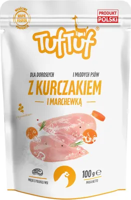 Image de TufTuf nourriture humide pour chiens, sachet, viande hachée, poulet, carotte, 10 x 100 g