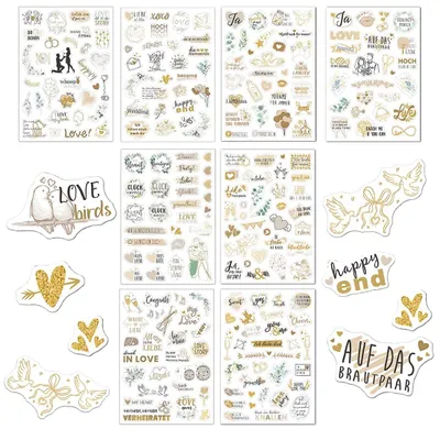 Hochzeitsaufkleber 8 Blatt, DIN A5, romantische Sticker für Gästebuch & Deko