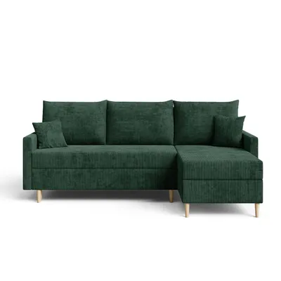 Produktbild von EZIMPAZ Ecksofa AMERO L-Form mit Schlaffunktion und Bettkasten, Cordstoff Couch, Skandinavisch, Grün POSO 14