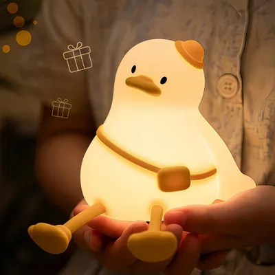 Produktbild von LED Entchen Nachtlicht Kinder, Touch Dimmbar, Süße Silikon Nachttischlampe mit Timer, USB Aufladbare, Kinder Geschenk