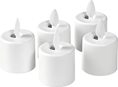Produktbild von DUNI LED Set Moving Flame, wiederaufladbar, Warm White, 5 Stück, Ersatzteil 38 x Ø 36 mm 25 Std. Weiß
