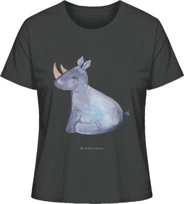Produktbild von Mr. & Mrs. Panda Shirt Damen Einhorn Nashorn Größe L - Anthrazit - Geschenk, Basic T-Shirt, Oberteil, Zoo, Lustig, Baumwoll, Unicorn, Regenbogen, Glitzer