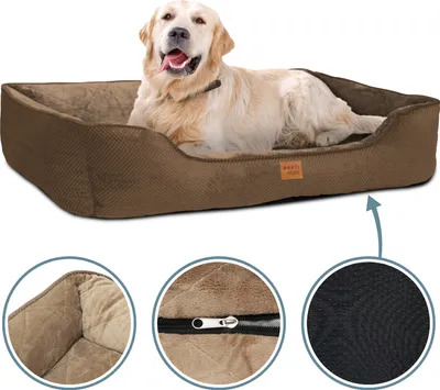 Produktbild von ib style® HAPPY MILO L Hundebett 100x80 cm Braun Körbchen für Hunde & Katzen Haustierbett mit Reißverschluss Anti-Rutsch Unterseite