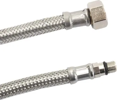 Produktbild von DN8 DVGW Panzerschlauch m. Edelstahlumflechtung M10 Kurz x 3/8" ÜM 500 mm