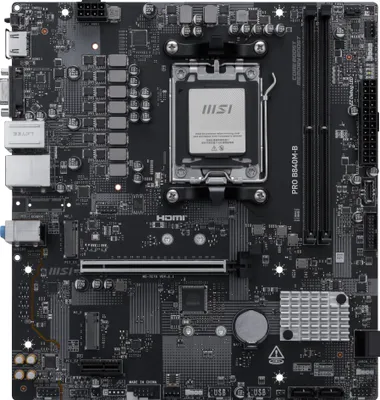 Produktbild von MSI PRO B840M-B, AMD, Sockel AM5, AMD Ryzen 7000 Series, AMD Ryzen 8000 Series, AMD Ryzen 9000 Series, Sockel AM5, DDR5-SDRAM, 128 GB