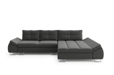 Produktbild von Ecksofa Floryda mit Schlaffunktion und Bettkasten - L-Form Couch, Polsterecke, Couchgarnitur, Eckcouch, Sofa, Sofagarnitur, Farbe dunkelgrau Inari, Rechte Seite.