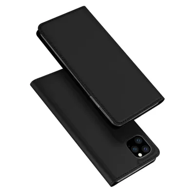 A black flip phone case is shown from a diagonal angle against a white background.