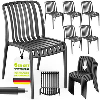 Immagine prodotto di Set da 6 sedie da giardino tillvex® impilabili e resistenti alle intemperie | Sedie da esterno con portata fino a 120 kg | Sedie da giardino per esterni | Sedie da terrazza, mobili da giardino, balcone, giardino, terrazza