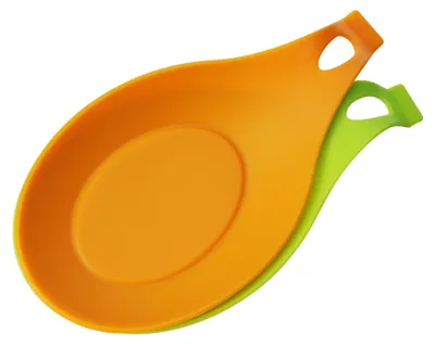 Produktbild von kwmobile 2x Löffelablage aus Silikon - weiche Ablage für Kochlöffel - Küchenlöffelhalter 9,5 x 20 cm - Kochlöffelablage in Grün Orange