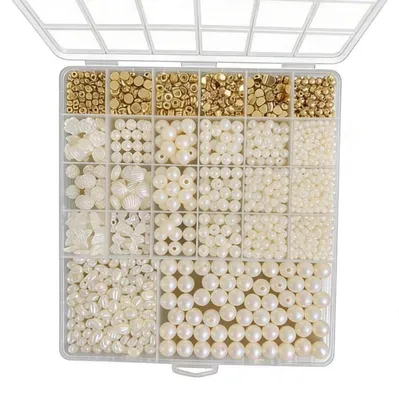 Produktbild von Perlen Set zum Auffädeln für Erwachsene, Weiß, Kunststoff, Schmuckherstellung, Bastelset