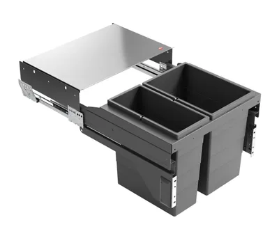 Produktbild von Hailo 3610951 AS Cargo Soft short 500 20/14 dunkelgrau mit 34 (20+14) Liter Füllvolumen / 2 fach Mülltrennsystem / für 50er Schrankbreite mit Frontauszug