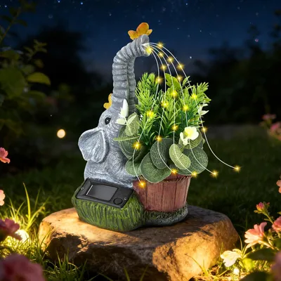 Solar-Olifantenfigur 40 cm, wetterfest, LED-Deko für Garten