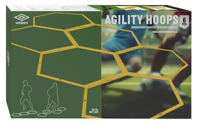 Obrázek produktu pro Koordinační žebřík Umbro Ø57,5 CM - 6 šestiúhelníků včetně konektorů - Fotbalové tréninkové příslušenství - Překážky pro agility - Žlutá barva