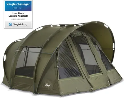 Produktbild von Lucx Leopard Bivvy Angelzelt für 1–3 Mann – wasserdichtes Karpfenzelt mit herausnehmbarer Bodenplane mit Reißverschluss & 10.000 mm Wassersäule
