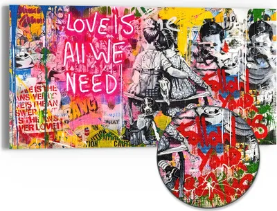 Produktbild von DEQOART Hybrid Leinwand Bild 60x30 cm 'Bunte Herzenswege' Wandbild Glas flach modern