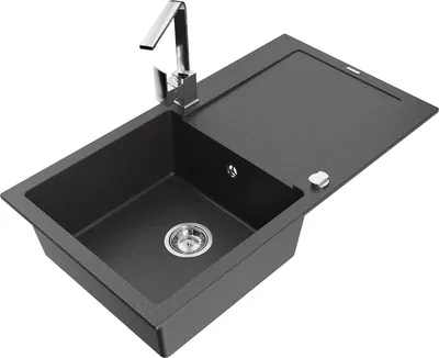 Immagine prodotto di Mexen Leo lavello in granito 1-vasca con gocciolatoio e rubinetto cucina Rita, nero maculato - 6501-76-670300-00
