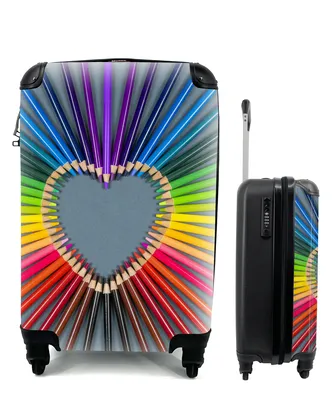 Produktbild von MuchoWow® Koffer Handgepäck Trolley Rollkoffer Kleine Reisekoffer mit 4 Rollen - Herz - Bleistifte - Regenbogen - Abstrakt - Cabin Size < 55x40x23 cm & 55x40x20 cm - Fotokoffer - Kabinenkoffer - Boardgepäck - Reise-Box - Reisekoffer - Reisegepäck - Koffer mit Bild - Trolley für Kinder