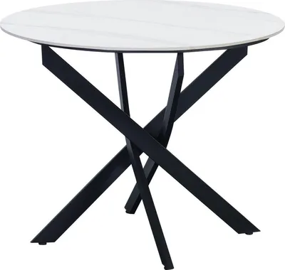 Produktbild von Happyment Esstisch Balino – Runder Tisch mit Marmor-Optik – Für 4 Personen – Indoor & Garten – 100×100×76 cm – Weiß