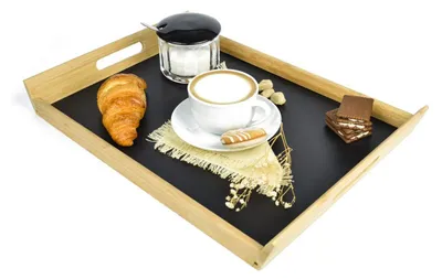 Produktbild von Serviertablett XXL - Holztablett für das Frühstück mit Griffen - Schwarz