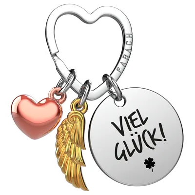 Produktbild von "Viel Glück" Schutzengel Schlüsselanhänger - Engelsflügel Herz Glücksbringer und Gravur Plättchen mit liebevoller Botschaft