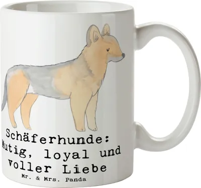 Produktbild von Mr. & Mrs. Panda haferl Schäferhunde Freundschaft - Weiß - Geschenk, Keramiktasse, Kaffeetasse, Hunderassen Eigenschaften, Wachhunde, loyal, mutig, Tasse mit Motiv, Hunde
