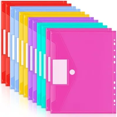 Produktbild von 12 Stück Dokumententasche A4, 6 Farben Dokumentenmappe, 11 Löchern Mappen mit Etikettentasche, Wasserdicht Prospekthüllen für Dokumente Organisieren